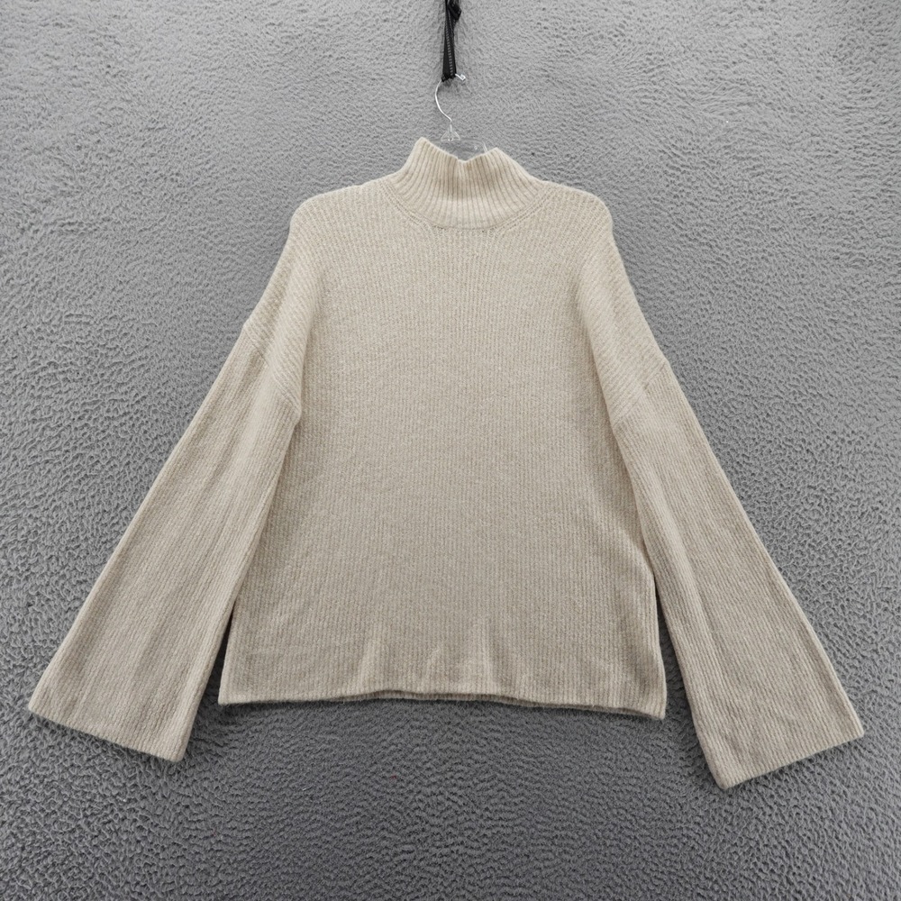 French Connection Mock Neck Bell Sleeve Ribbed Sweater‎ Cream Small NEW